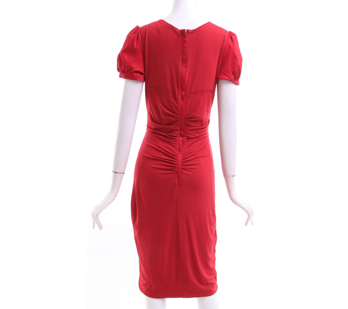 Vestido Rojo Elegante con Escote Cruzado y Mangas Cortas