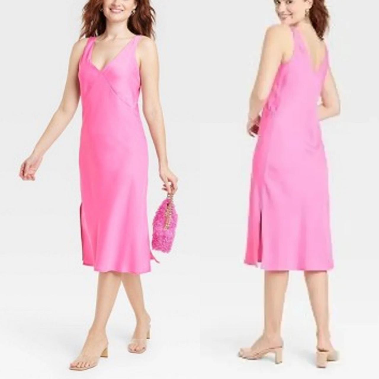 Vestido Midi de Tirantes en Rosa Brillante