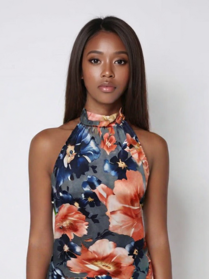 Blusa larga sin Mangas con Estampado Floral Vibrante