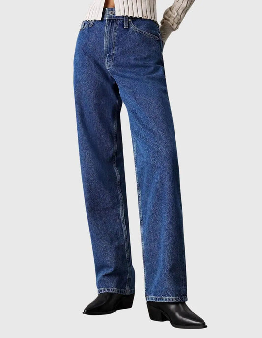 Jeans Rectos Clásicos en Lavado Índigo Medio