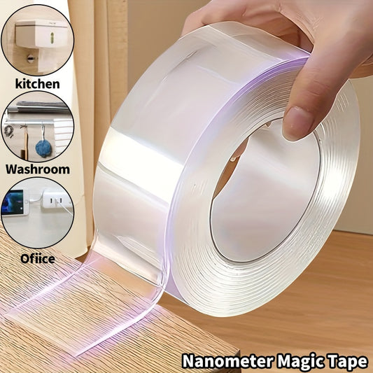Cinta Adhesiva Nano Reutilizable y Lavable de Doble Cara - Transparente, Adhesivo Multiusos para Hogar, Cocina, Baño, Oficina y Uso en Coche