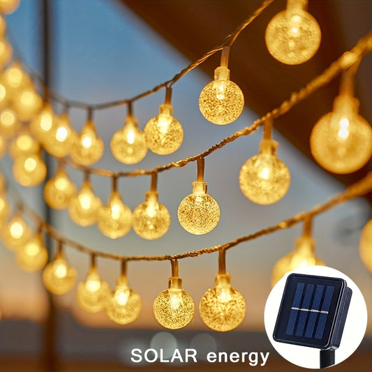 Luces de Cadena de Bolas de Burbuja con Energía Solar - 8 Modos, Decoración Exterior Impermeable para Camping y Jardín, Disponibles en 20 Luces (5m) o 30 Luces (6.5m)