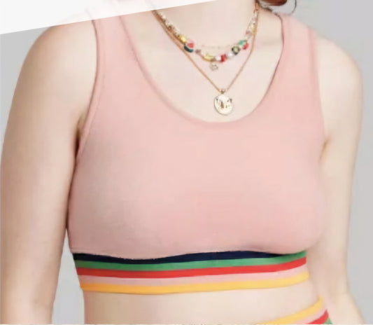 Elegante top de punto con ribete en tonos pastel    
