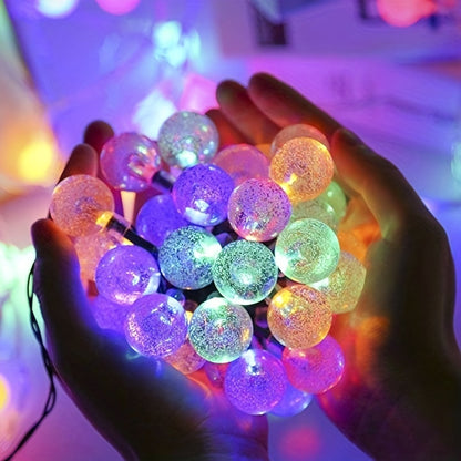 Luces de Cadena de Bolas de Burbuja con Energía Solar - 8 Modos, Decoración Exterior Impermeable para Camping y Jardín, Disponibles en 20 Luces (5m) o 30 Luces (6.5m)