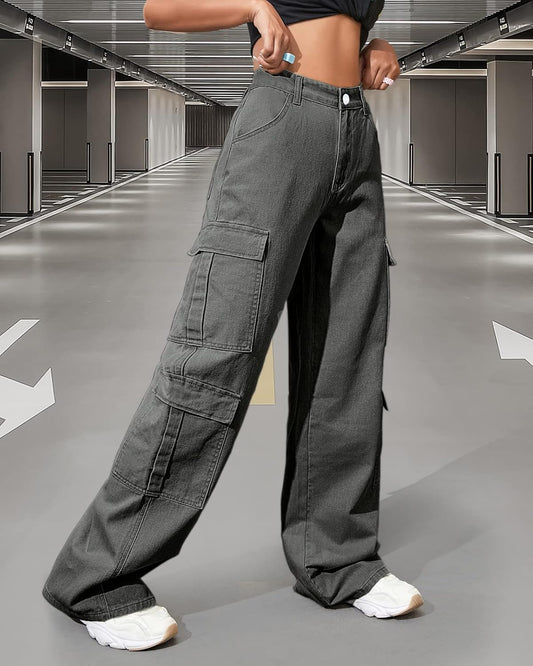 Pantalones Cargo Wide Leg gris