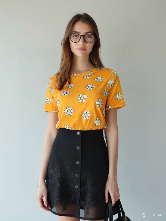 Alegre blusa corta estampada con flores    
