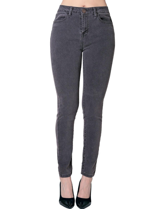 Jeans Skinny de Tiro Alto en Gris Desgastado