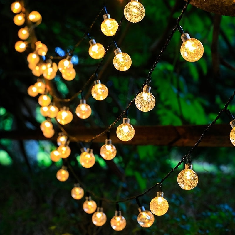Luces de Cadena de Bolas de Burbuja con Energía Solar - 8 Modos, Decoración Exterior Impermeable para Camping y Jardín, Disponibles en 20 Luces (5m) o 30 Luces (6.5m)