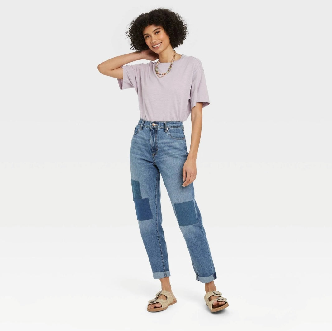 Mom Jeans con Parches de Contraste