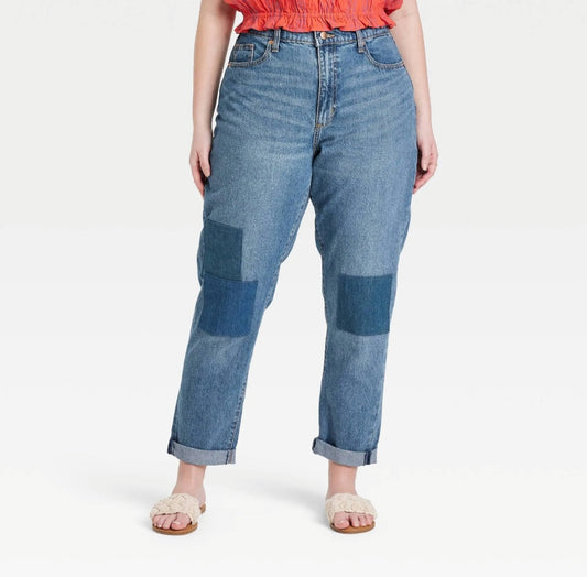 Mom Jeans con Parches de Contraste