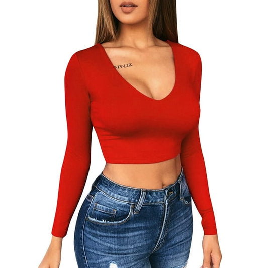 Crop Top Versátil de Color Rojo
