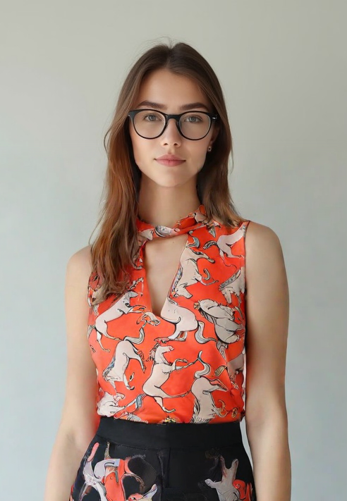 Camiseta de Seda con Estampado de Caballos