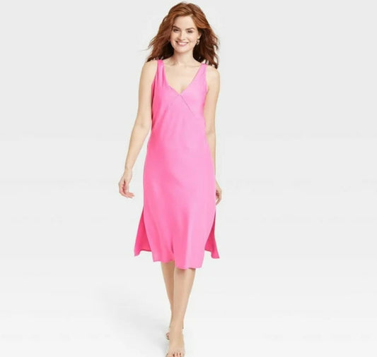 Vestido Midi de Tirantes en Rosa Brillante