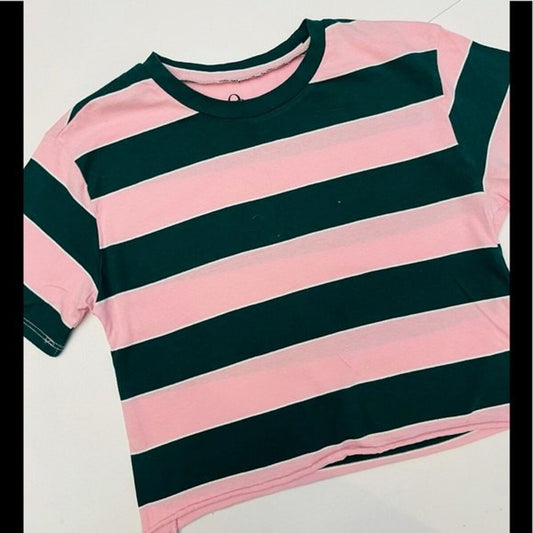 Camiseta a Rayas Horizontales Rosa y Negro