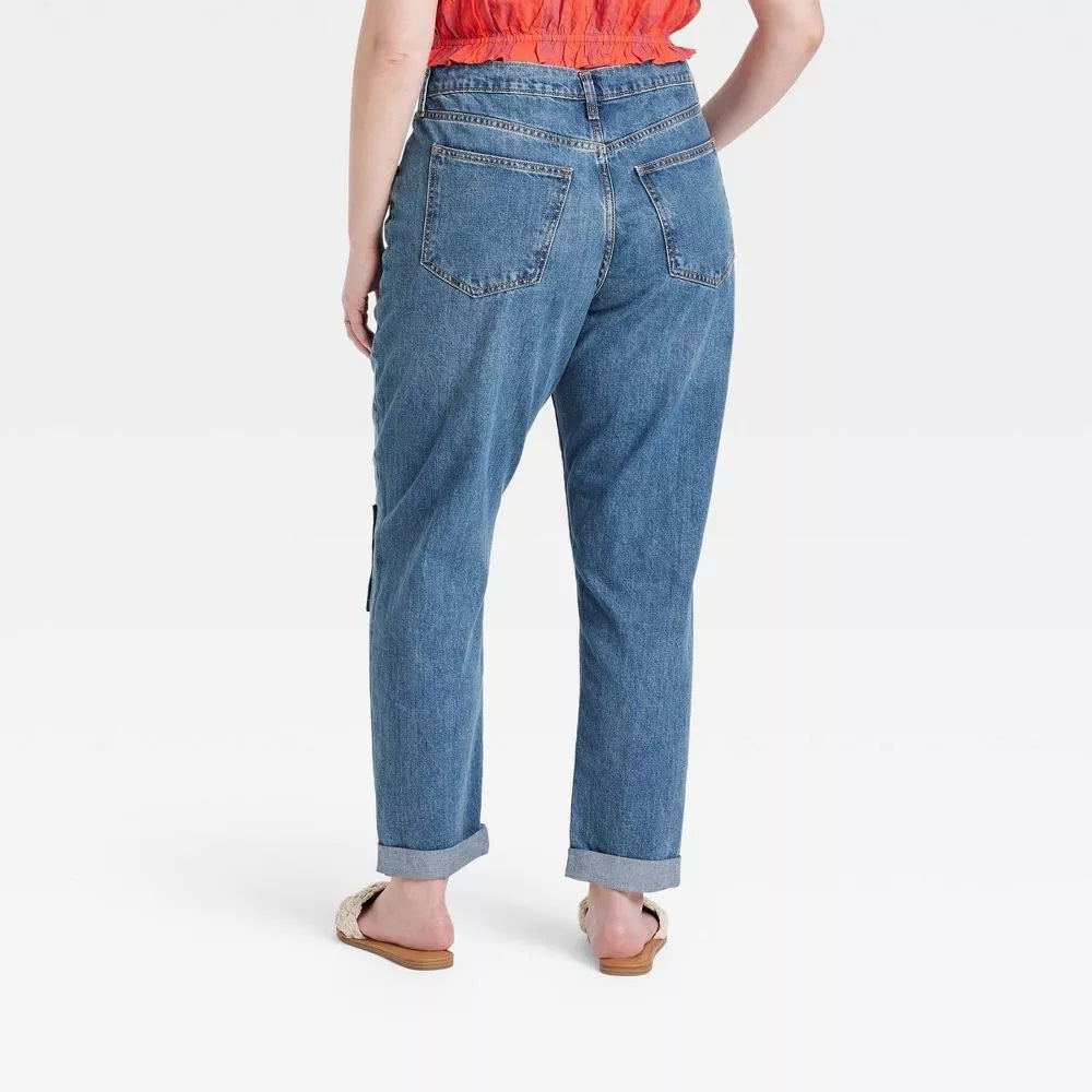 Mom Jeans con Parches de Contraste
